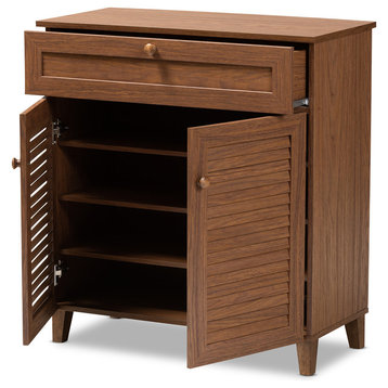 Aretha Walnut 4-Shelf Wood Shoe Storage Cabinet With Drawer