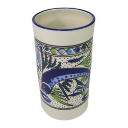 Le Souk Ceramique - Stoneware Utensil/Wine Holder Aqua Fish Design - Utensil Holders And Racks