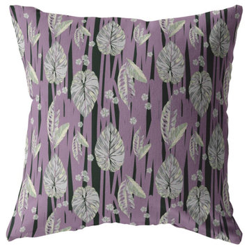 20" Lavender Black Fall Leaves Indoor Outdoor Throw Pillow