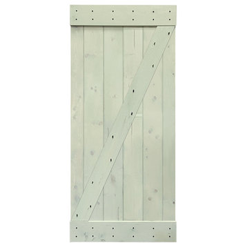 Stained Solid Pine Wood Sliding Barn Door, Sage Green, 36"x84", Z Bar