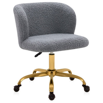 Modern Upholstered Boucle Desk Chair with Swivel Wheels, Gold-Gray