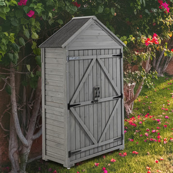 Outdoor Storage Shed with 3 Removable Shelves and Waterproof Roof, Gray