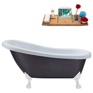61" Streamline N484WH-IN-BL Soaking Clawfoot Tub and Tray With Internal Drain