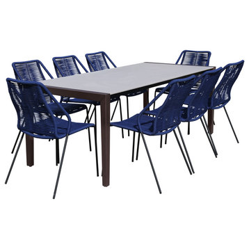 Fineline and Clip Outdoor Dark Eucalyptus and Stone Blue 9 Piece Dining Set