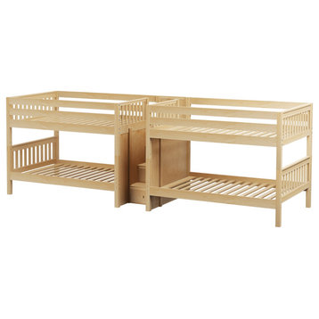 Melrose Quadruple Bunk Bed with Stairs, Natural, Full Size, Bunk Bed Only