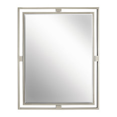 This mirror's minimalistic construction features a brushed nickel frame. brushed nickel mirrors houzz