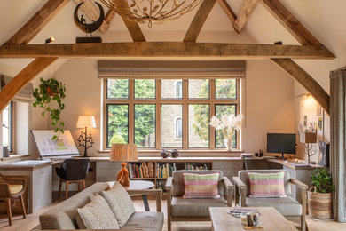 Inspiration for a contemporary home office in Hampshire with a built-in desk.