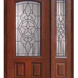 Prehung Sidelite Door 80 Fiberglass Brazos 2 Panel Arch Lite Glass - Front Doors
