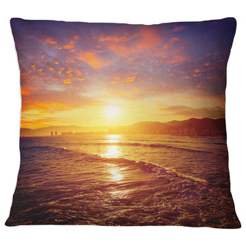Cullera Playa Los Olivos Beach Modern Beach Throw Pillow, 16"x16"
