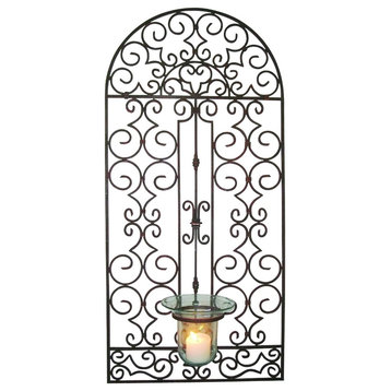 Wrought Iron Wall Decoration and Hurricane Holder