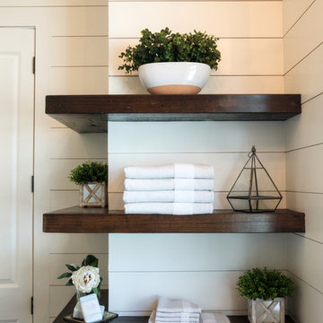 Floating Shelves Add Farmhouse Charm to Modern Bathroom