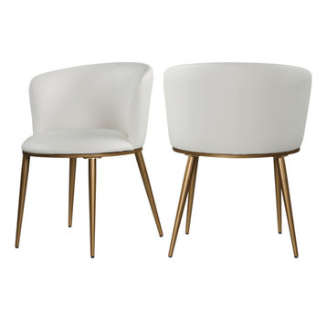 Skylar Dining Chair, Set of 2, White Faux Leather, Brushed Gold Iron Legs