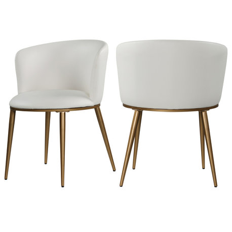 The Almar Dining Chair,  Set of 2, White Vegan Leather, Brushed Gold Iron Legs