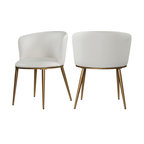 The Almar Dining Chair, White and Brushed Gold, Vegan Leather and Iron, Set of 2