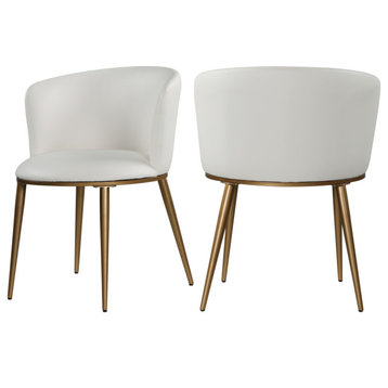 The Almar Dining Chair, White and Brushed Gold, Vegan Leather and Iron, Set of 2
