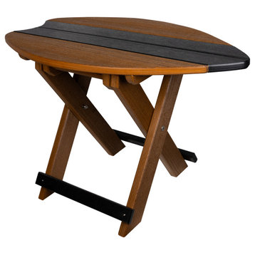 Folding Surfboard Accent Table, Portable Nautical Board, Mahogany and Black