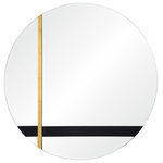 Renwil - Gavin Round Mirror 30 X 30 X 0.75 - Abstract yet timeless, this mirror carries an artistic element, while allowing the reflection to take a primary focus. Featuring gold leaf finished metal and black glass tinted accents, it blends seamlessly into a modern entryway.