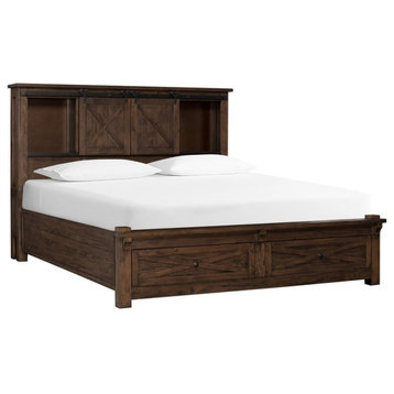 A-America Sun Valley Rustic Solid Wood Queen Storage Bed in Timber
