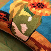 Sunflowers I Van Gogh Teal Pillow Cover Handembroidered Wool, 18x18"