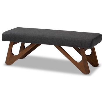 Rika Mid-Century Modern Dark Gray Walnut Browned Boomerang Bench