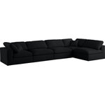 Meridian Furniture - Serene Linen Textured Fabric Deluxe Comfort 5-Piece L-Shaped Sectional, Black - There's lots to love about the Serene linen textured deluxe cloud-like comfort modular collection, and this piece is not an exception. The soft black linen textured fabric is cozy and sleek to the touch while the overstuffed down/feather cushions provide gentle support so you can relax and unwind like a VIP. Customize your seating with this modular set by adding the pieces you like most. Latches under each piece make it easy to snap them into position for a look that's modern yet welcoming.