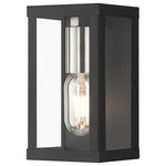 Livex Lighting - Livex Lighting Gaffney 1-Light Outdoor Small Wall Lantern, Black/Brushed Nickel - Made of stainless steel, the charming Gaffney black finish outdoor wall lantern has a versatile look that can be placed almost anywhere. The brushed nickel finish accents & clear glass add a traditional touch to the clean, transitional-contemporary lines.