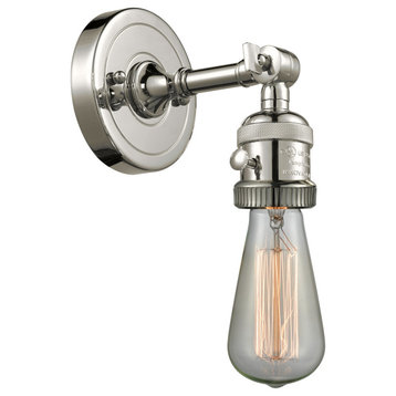 Bare Bulb Sconce With Switch, Polished Nickel, No Backplate