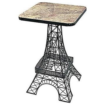 Contemporary End Table, Eiffel Tower Metal Base With Square Top, Black Finish