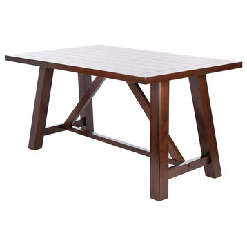 Rustic Dining Table, Splayed Legs and Rectangular Acacia Veneer Top, Brown