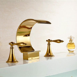 Waterfall Spout Bathroom Basin Faucet Double Knobs Sink Mixer Tap Gold Finish - Bathroom Sink Faucets