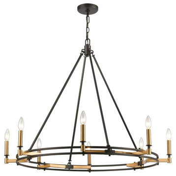 Transitional Eight Light Chandelier in Oil Rubbed Bronze Satin Brass Finish
