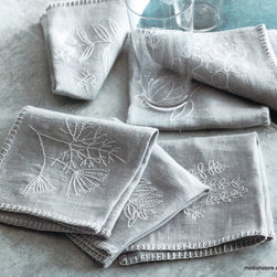 Roost Embroidered Botanical Cocktail Napkins, Set/6 - SKU: TX368 - Napkins