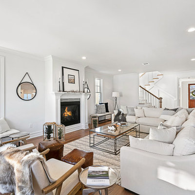 Example of a beach style home design design in New York
