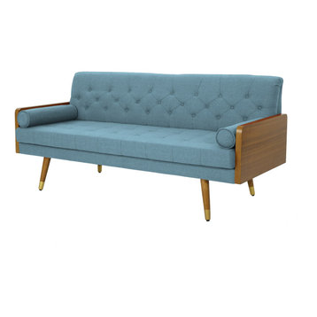GDF Studio Aidan Mid Century Modern Tufted Fabric Sofa, Blue