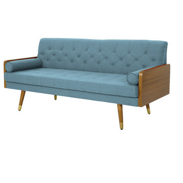 GDF Studio Aidan Mid Century Modern Tufted Fabric Sofa, Blue
