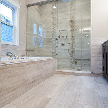 White Oak Honed Marble Bathroom