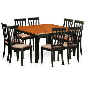 9-Piece Dining Room Set, Table and 8 Wood Chairs, Black and Cherry