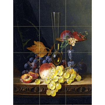 Tile Mural Still Life With A Tazza Fruit And A Wine Glass, Glossy
