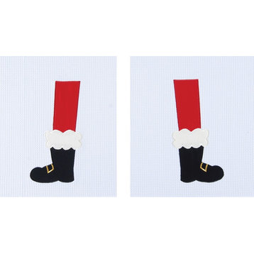 Santas Boots Legs Feet Christmas Holiday Waffle Weave Kitchen Towels Set of 2