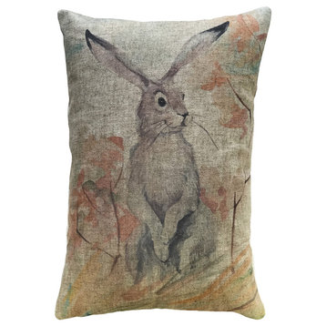 Watercolor Bunny Linen Pillow, 18"x12"