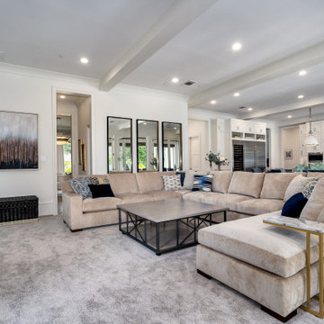 Modern Open Concept Transitional Family Room with Fireplace