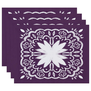 18"x14" Cuban Tile 1, Geometric Print Placemats, Set of 4, Purple