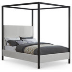 Meridian Furniture - James Linen Textured Fabric Upholstered Bed, Cream, Queen - Feel like royalty when you drift off to dreamland from the confines of this James bed. This lovely bed offers a steel canopy for sturdy durability and resilience, its matte black finish an elegant contrast to the cream linen-like polyester fabric upholstery covering the bed's headboard and sides. The headboard is padded, making it a comfortable addition to your nighttime TV-binging routine.