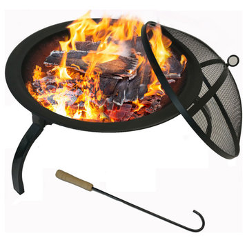 WestinTrends 22" Portable Round Steel Wood Burning Bonfire Foldable Fire Pit, Black