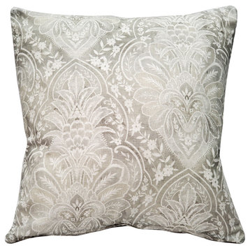 Leone Damask Cloud Gray Throw Pillow 21x21, with Polyfill Insert