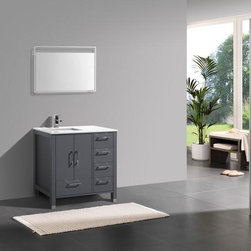36" Matte Gray Vanity with White Quartz Counter Top - Bathroom Vanities And Sink Consoles
