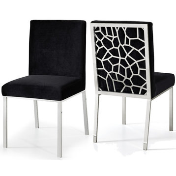 Opal Velvet Dining Chairs (Set of 2), Black, Chrome Base