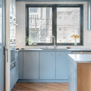 Transitional Blue Slim Shaker Kitchen in Cambridge, MA