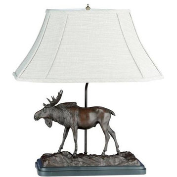 Sculpture Table Lamp Rustic Bull Moose Traditional Hand Painted OK