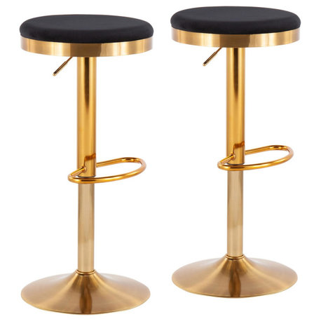 Dakota Upholstered Barstools, Set of 2, Gold Steel/Black Velvet